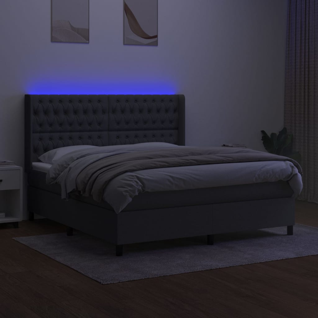 Letto a Molle Materasso e LED Grigio Scuro 160x200cm in Tessuto - homemem39