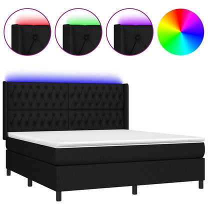 Letto a Molle con Materasso e LED Nero 160x200 cm in Tessuto - homemem39