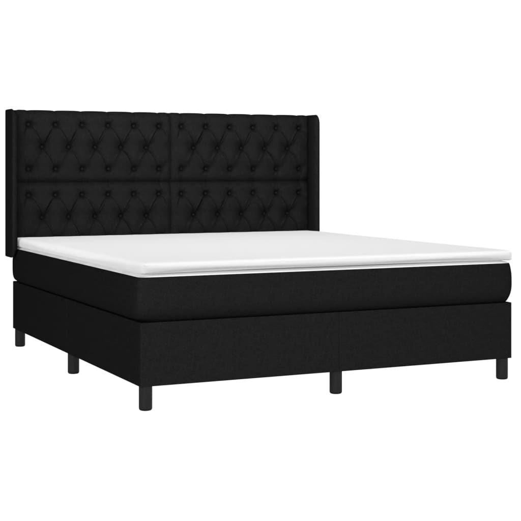 Letto a Molle con Materasso e LED Nero 160x200 cm in Tessuto - homemem39