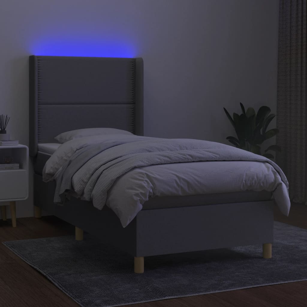 Letto a Molle Materasso e LED Grigio Chiaro 80x200 cm Tessuto - homemem39