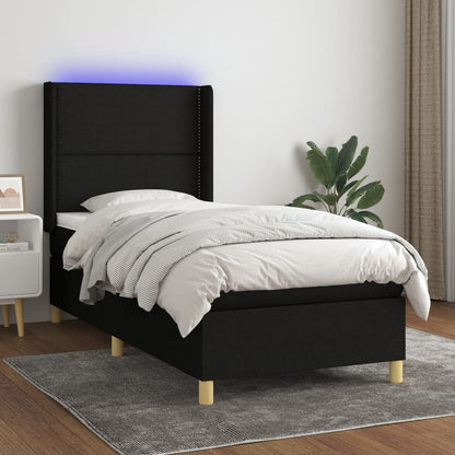 Letto a Molle con Materasso e LED Nero 80x200 cm in Tessuto - homemem39