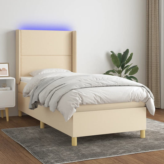 Letto a Molle con Materasso e LED Crema 90x190 cm in Tessuto - homemem39