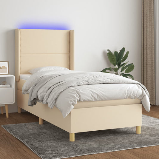 Letto a Molle con Materasso e LED Crema 100x200cm in Tessuto - homemem39