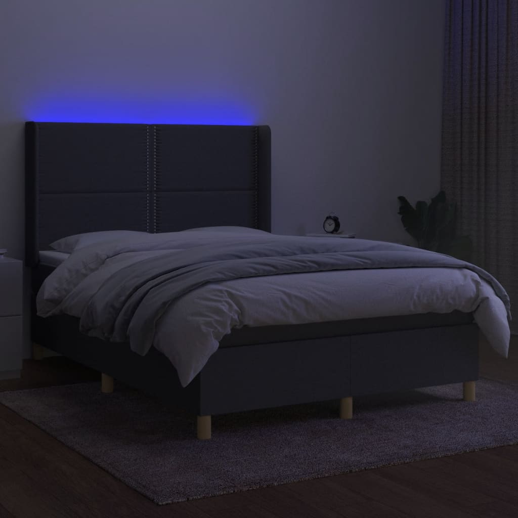 Letto a Molle Materasso e LED Grigio Scuro 140x190cm in Tessuto - homemem39