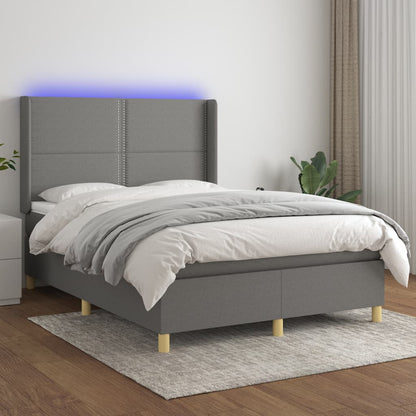 Letto a Molle Materasso e LED Grigio Scuro 140x190cm in Tessuto - homemem39