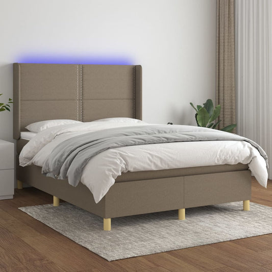 Letto a Molle con Materasso e LED Tortora 140x190 cm in Tessuto - homemem39