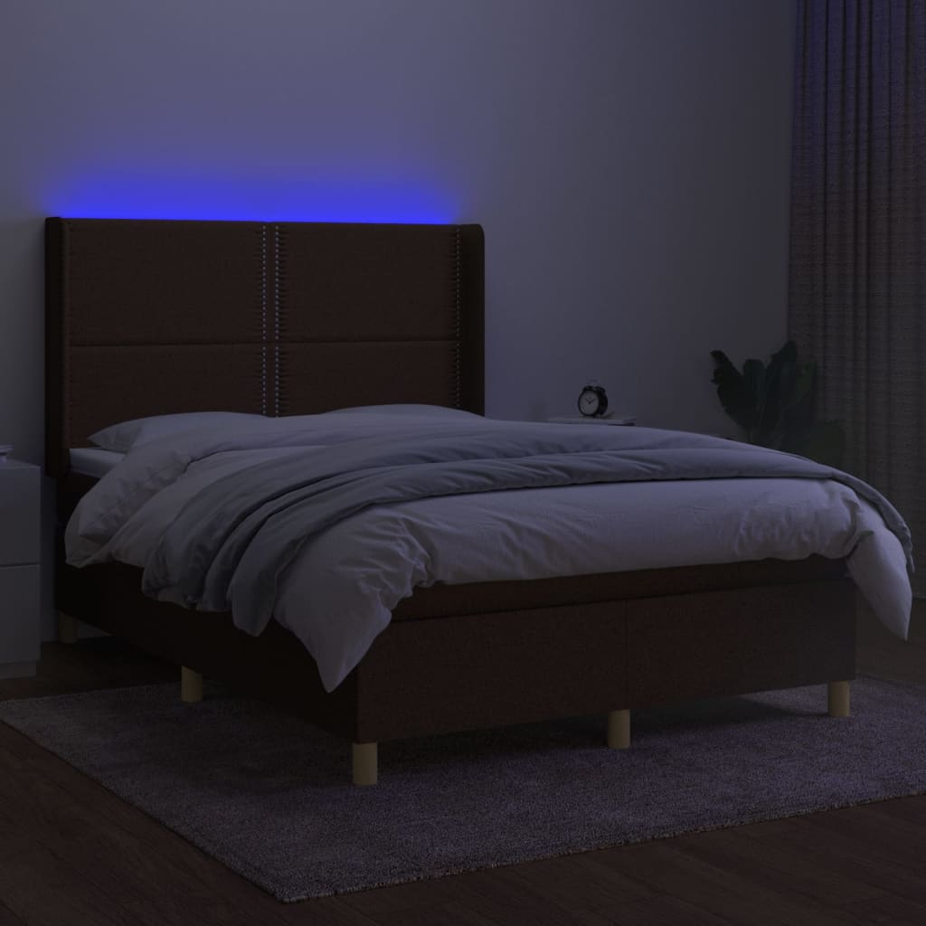 Letto a Molle Materasso e LED Marrone Scuro 140x200 cm Tessuto - homemem39