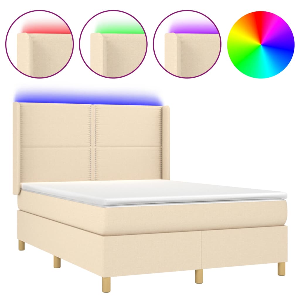 Letto a Molle con Materasso e LED Crema 140x200 cm in Tessuto - homemem39