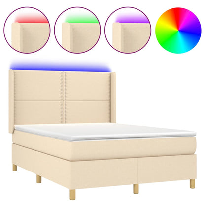 Letto a Molle con Materasso e LED Crema 140x200 cm in Tessuto - homemem39