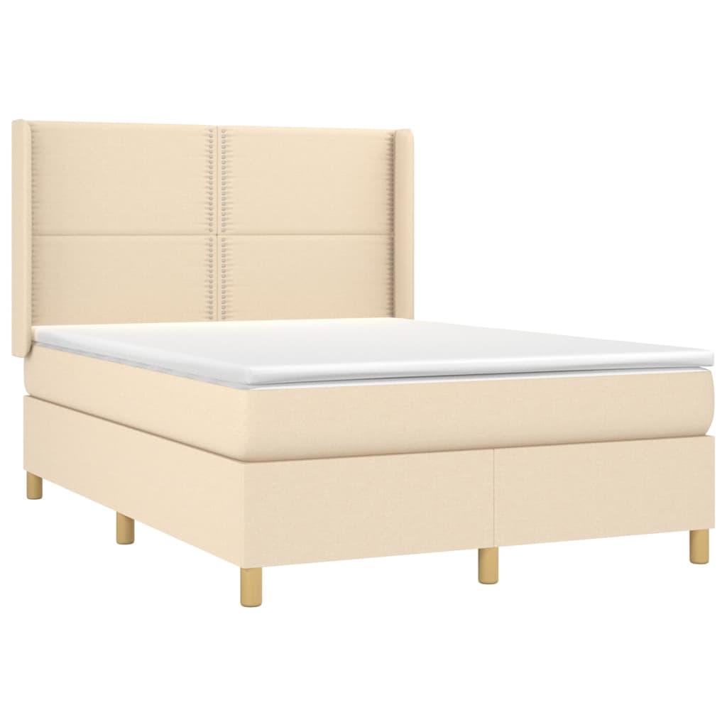 Letto a Molle con Materasso e LED Crema 140x200 cm in Tessuto - homemem39