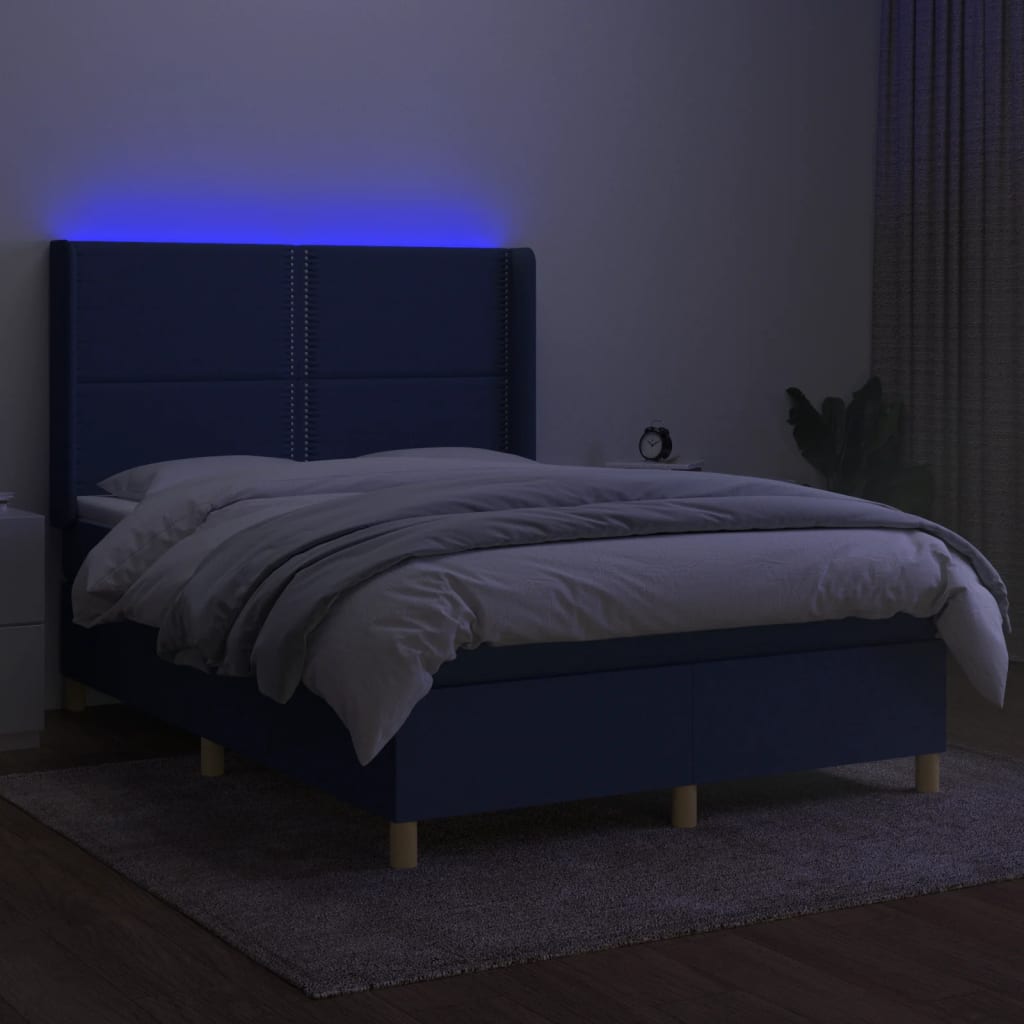 Letto a Molle con Materasso e LED Blu 140x200 cm in Tessuto - homemem39