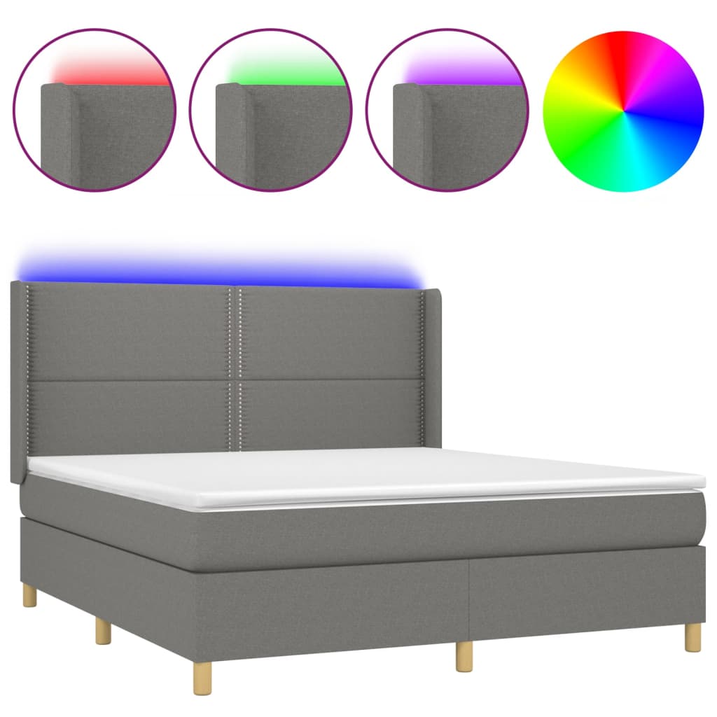 Letto a Molle Materasso e LED Grigio Scuro 160x200cm in Tessuto - homemem39