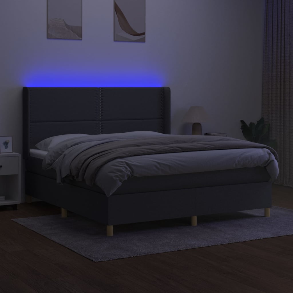 Letto a Molle Materasso e LED Grigio Scuro 160x200cm in Tessuto - homemem39