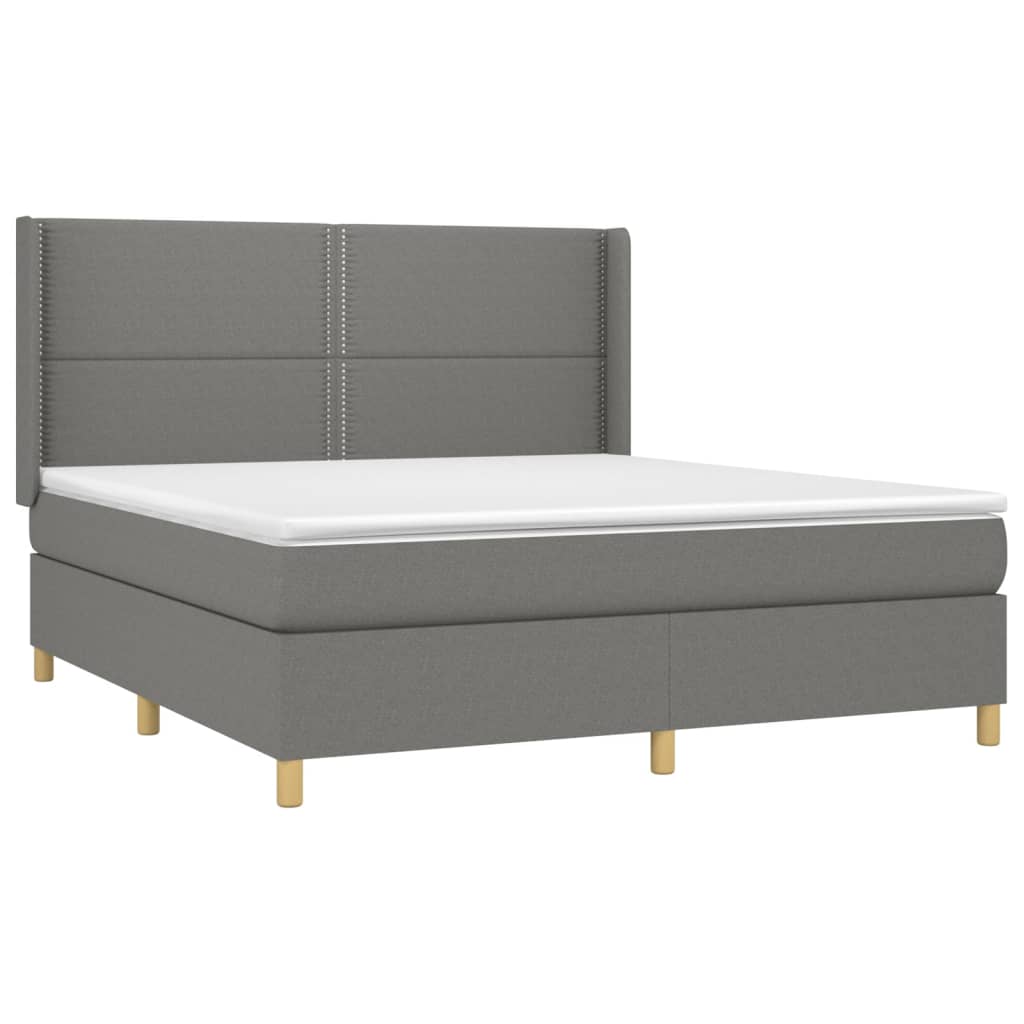 Letto a Molle Materasso e LED Grigio Scuro 160x200cm in Tessuto - homemem39