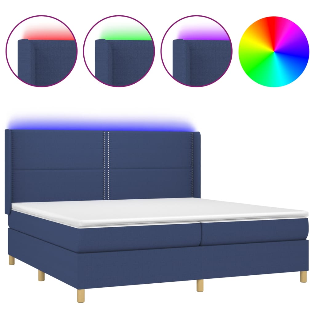 Letto a Molle Materasso e LED Blu 200x200cm in Tessuto - homemem39