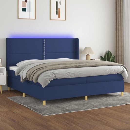 Letto a Molle Materasso e LED Blu 200x200cm in Tessuto - homemem39