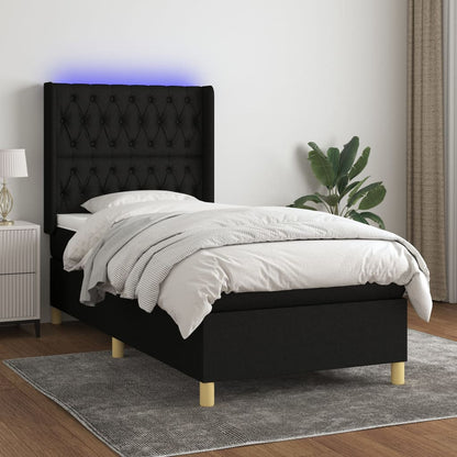 Letto a Molle con Materasso e LED Nero 80x200 cm in Tessuto - homemem39