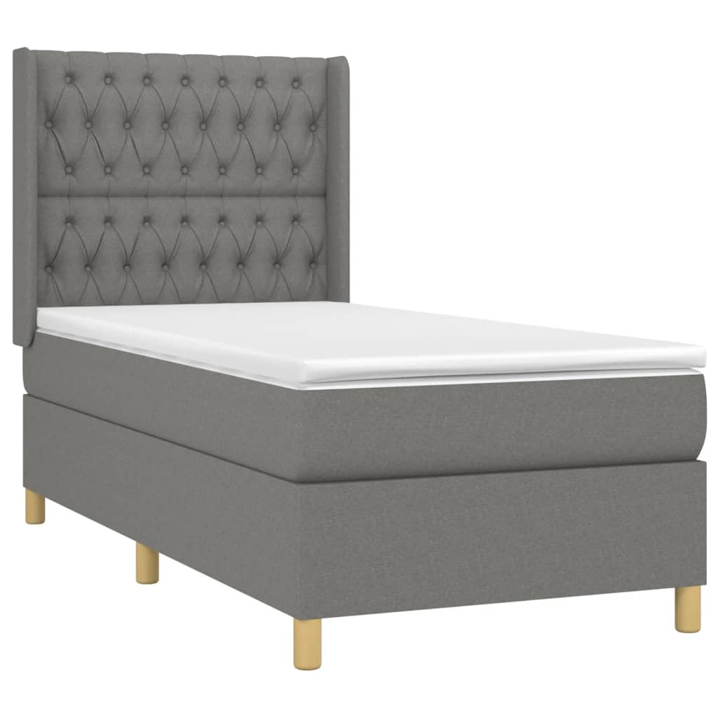 Letto a Molle Materasso e LED Grigio Scuro 90x190 cm in Tessuto - homemem39