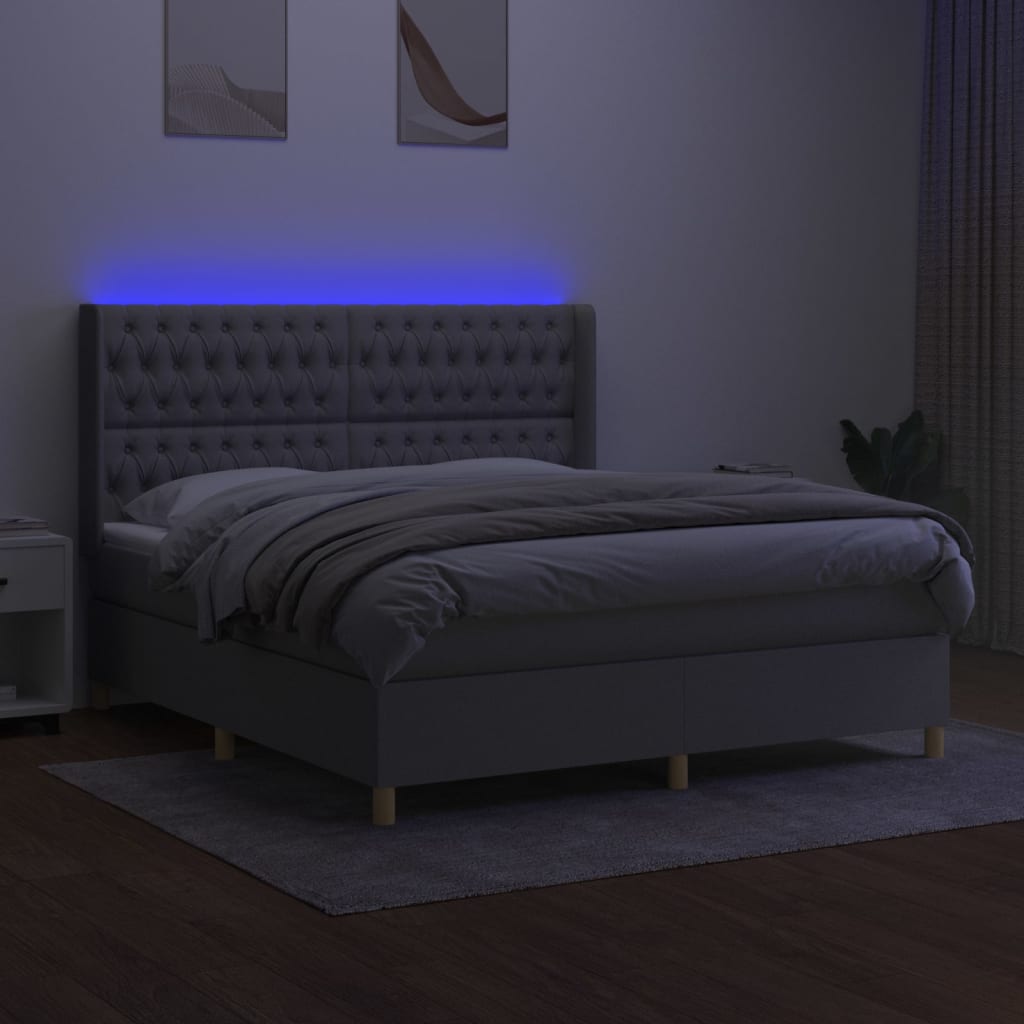 Letto a Molle Materasso e LED Grigio Chiaro 160x200 cm Tessuto - homemem39