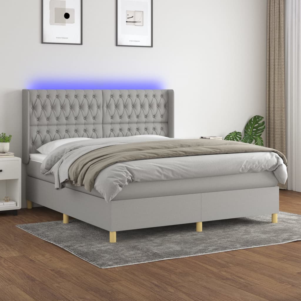 Letto a Molle Materasso e LED Grigio Chiaro 160x200 cm Tessuto - homemem39