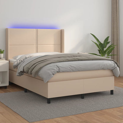 Giroletto Molle Materasso e LED Cappuccino 140x190cm Similpelle - homemem39