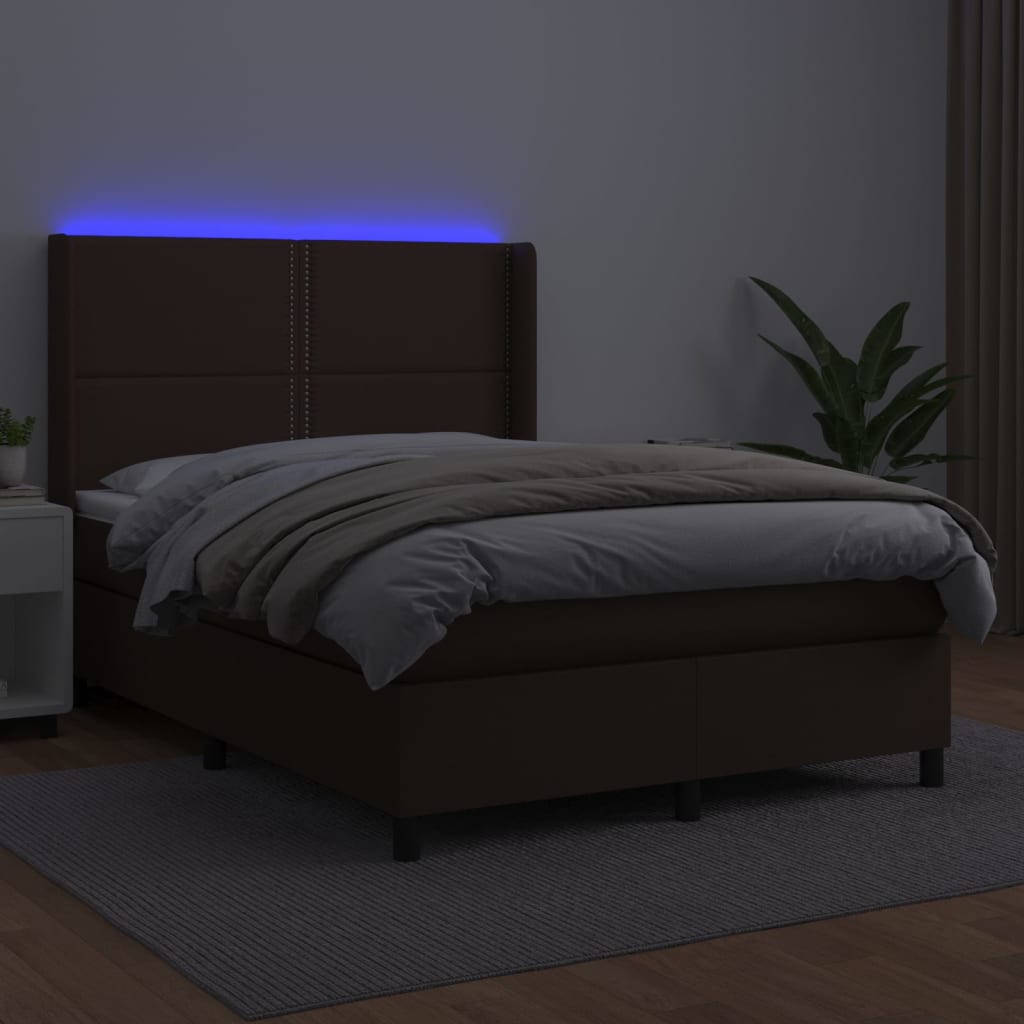 Giroletto Molle con Materasso e LED Marrone 140x200 cm - homemem39