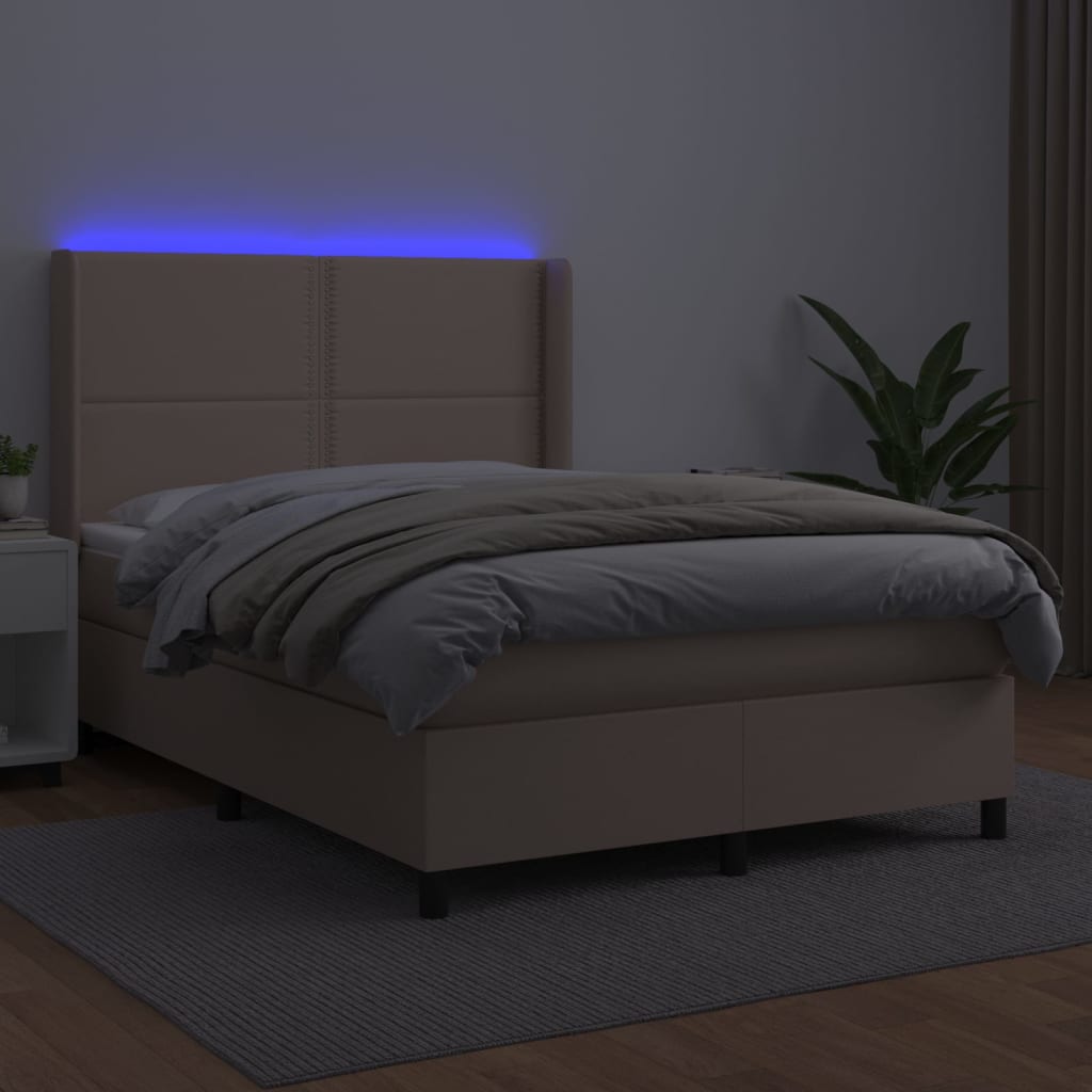 Giroletto Molle Materasso e LED Cappuccino 140x200cm Similpelle - homemem39