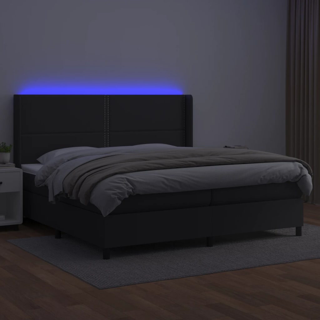 Giroletto a Molle con Materasso e LED Nero 200x200cm Similpelle - homemem39