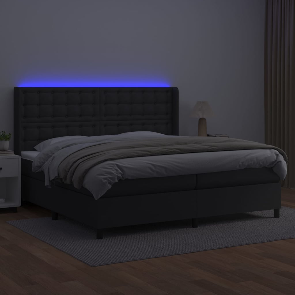 Giroletto a Molle con Materasso e LED Nero 200x200cm Similpelle - homemem39