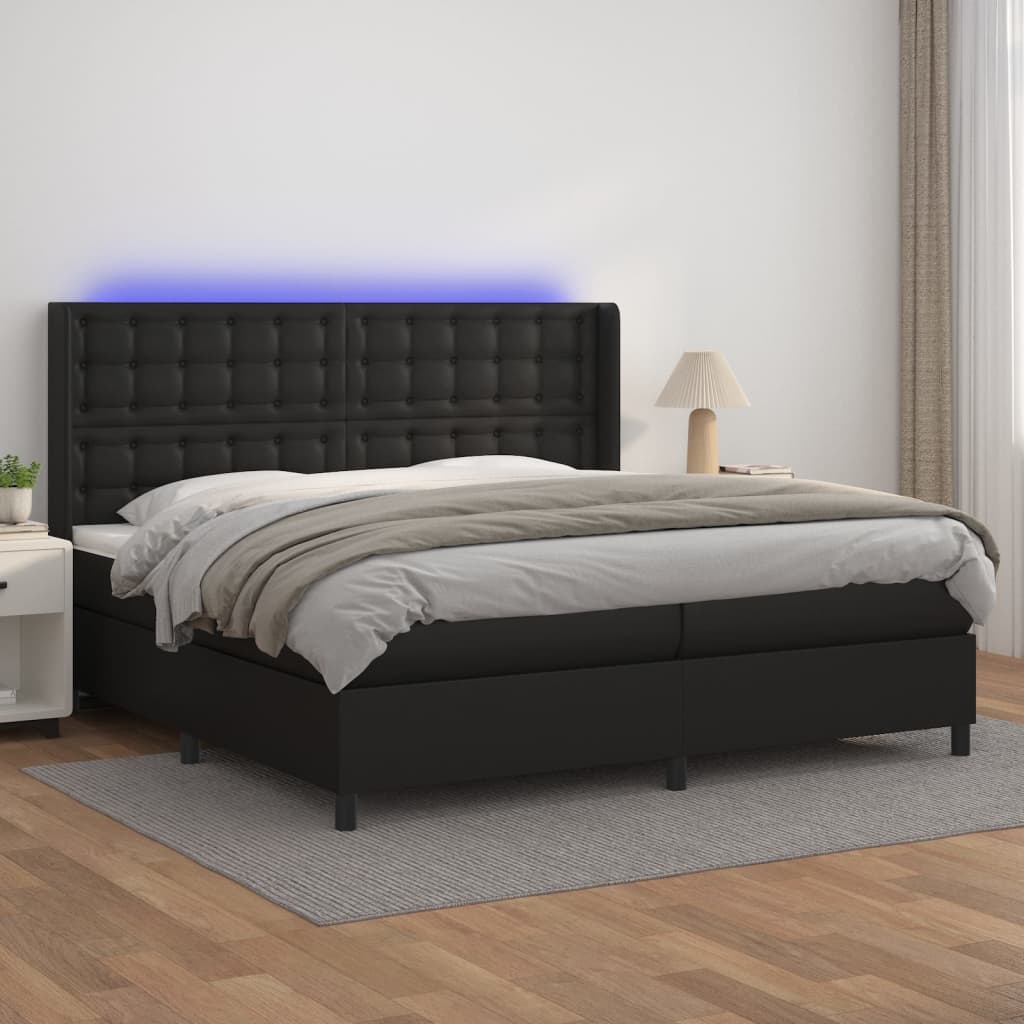 Giroletto a Molle con Materasso e LED Nero 200x200cm Similpelle - homemem39