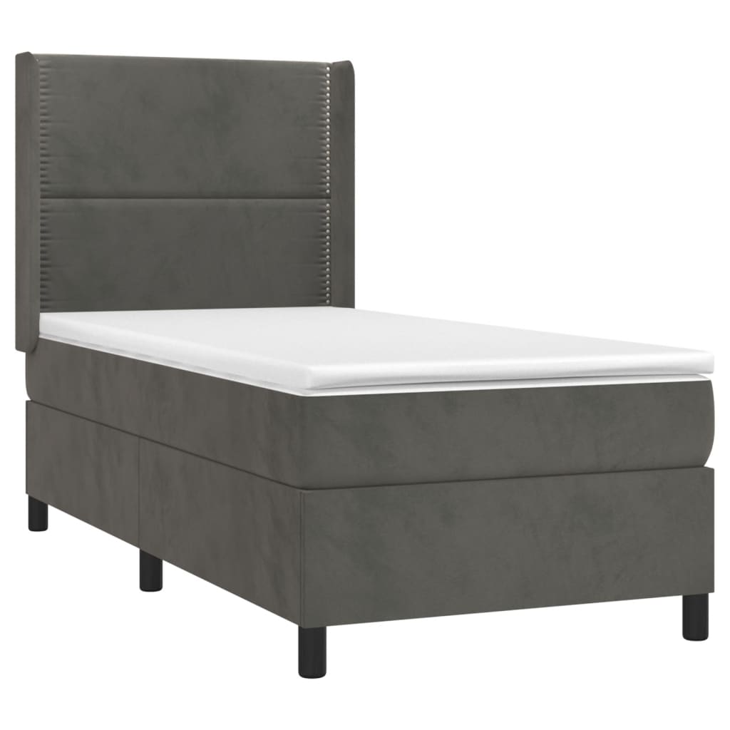 Letto a Molle con Materasso e LED Grigio Scuro 80x200cm Velluto - homemem39