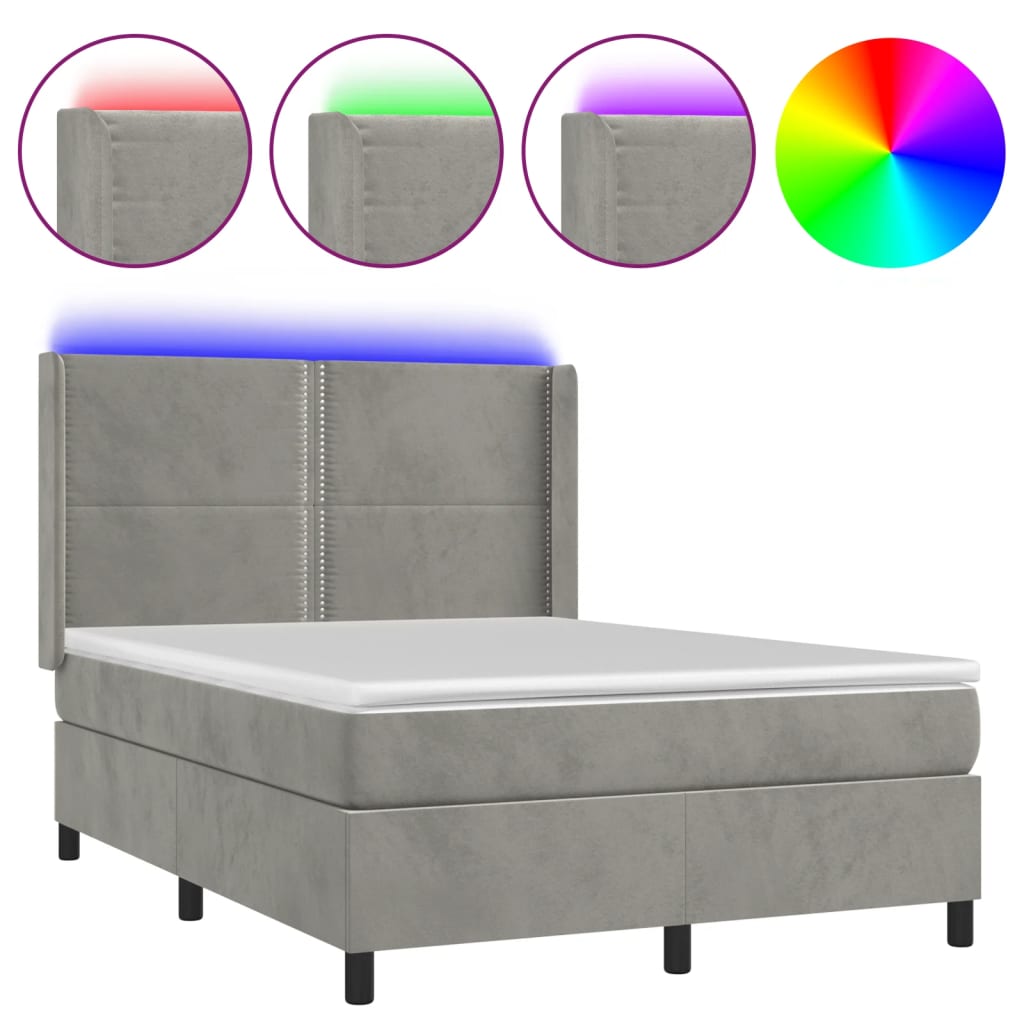 Letto a Molle Materasso e LED Grigio Chiaro 140x190 cm Velluto - homemem39