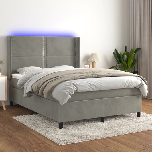 Letto a Molle Materasso e LED Grigio Chiaro 140x190 cm Velluto - homemem39