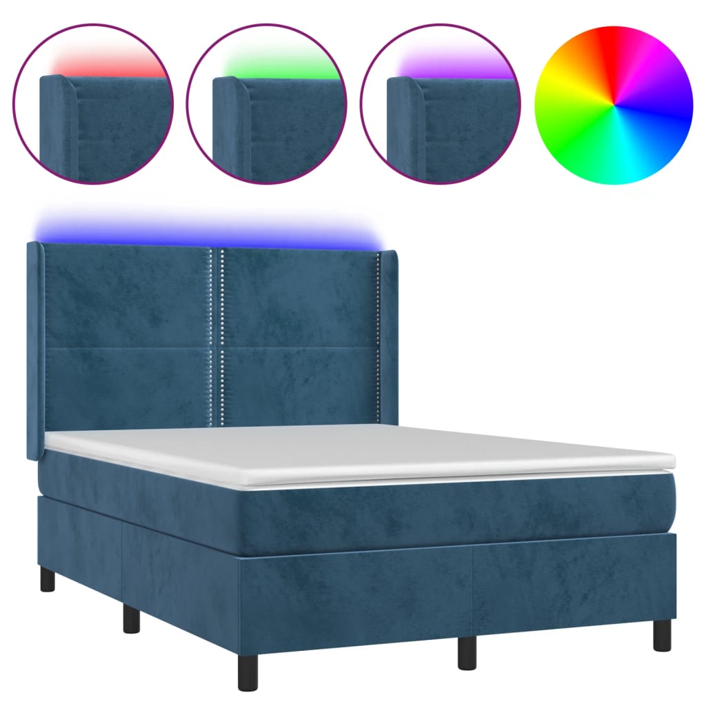 Letto a Molle con Materasso e LED Blu Scuro 140x200 cm - homemem39