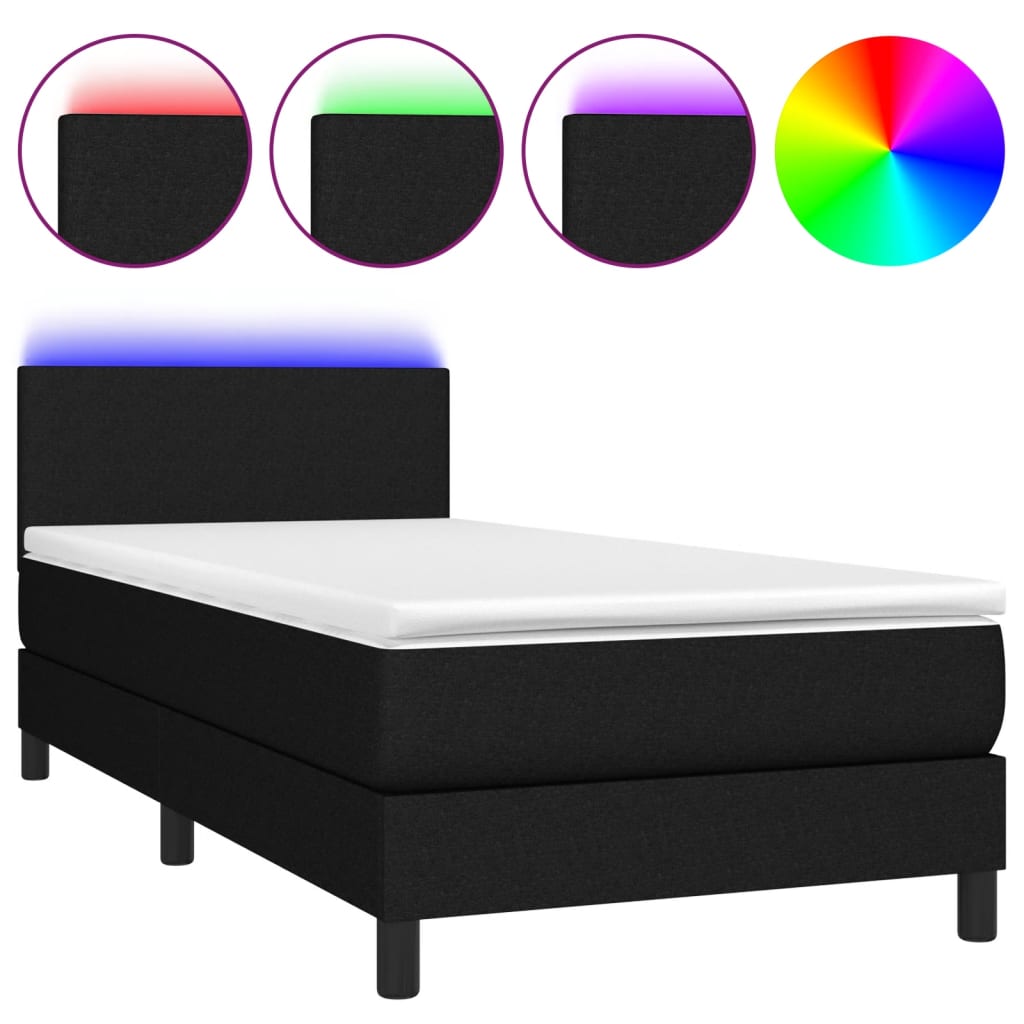 Letto a Molle con Materasso e LED Nero 80x200 cm in Tessuto - homemem39