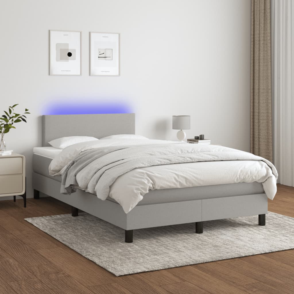 Letto a Molle Materasso e LED Grigio Chiaro 120x200 cm Tessuto - homemem39