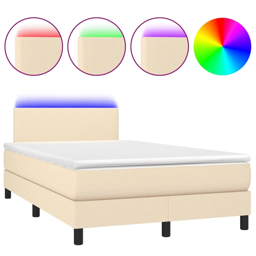 Letto a Molle con Materasso e LED Crema 120x200cm in Tessuto - homemem39