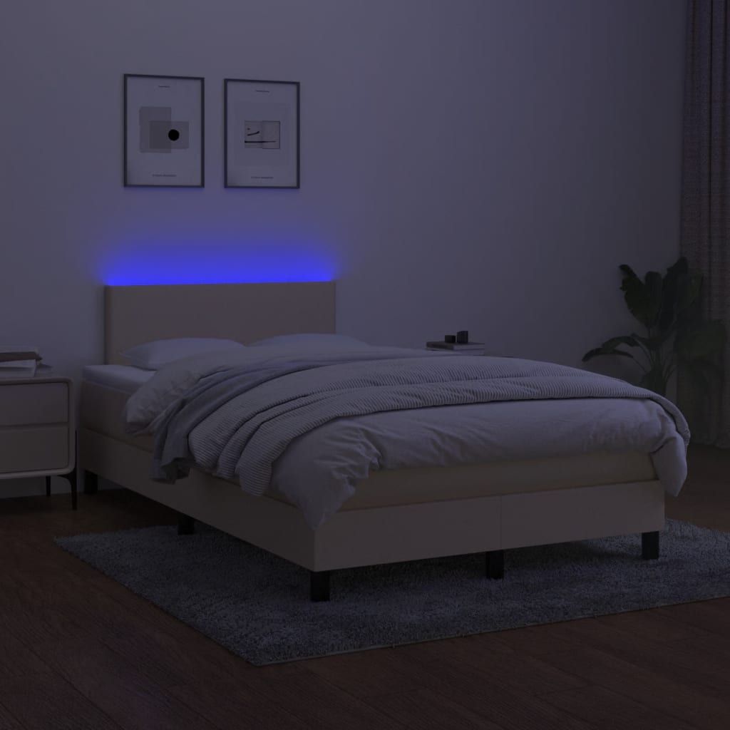 Letto a Molle con Materasso e LED Crema 120x200cm in Tessuto - homemem39