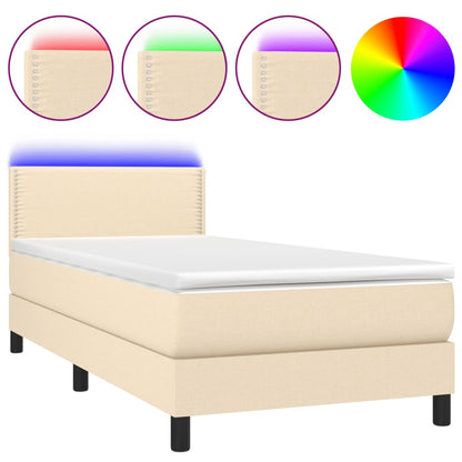 Letto a Molle con Materasso e LED Crema 90x190 cm in Tessuto - homemem39