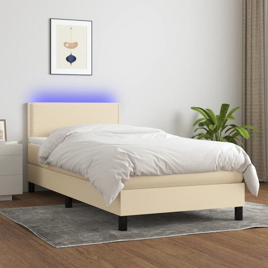 Letto a Molle con Materasso e LED Crema 90x190 cm in Tessuto - homemem39