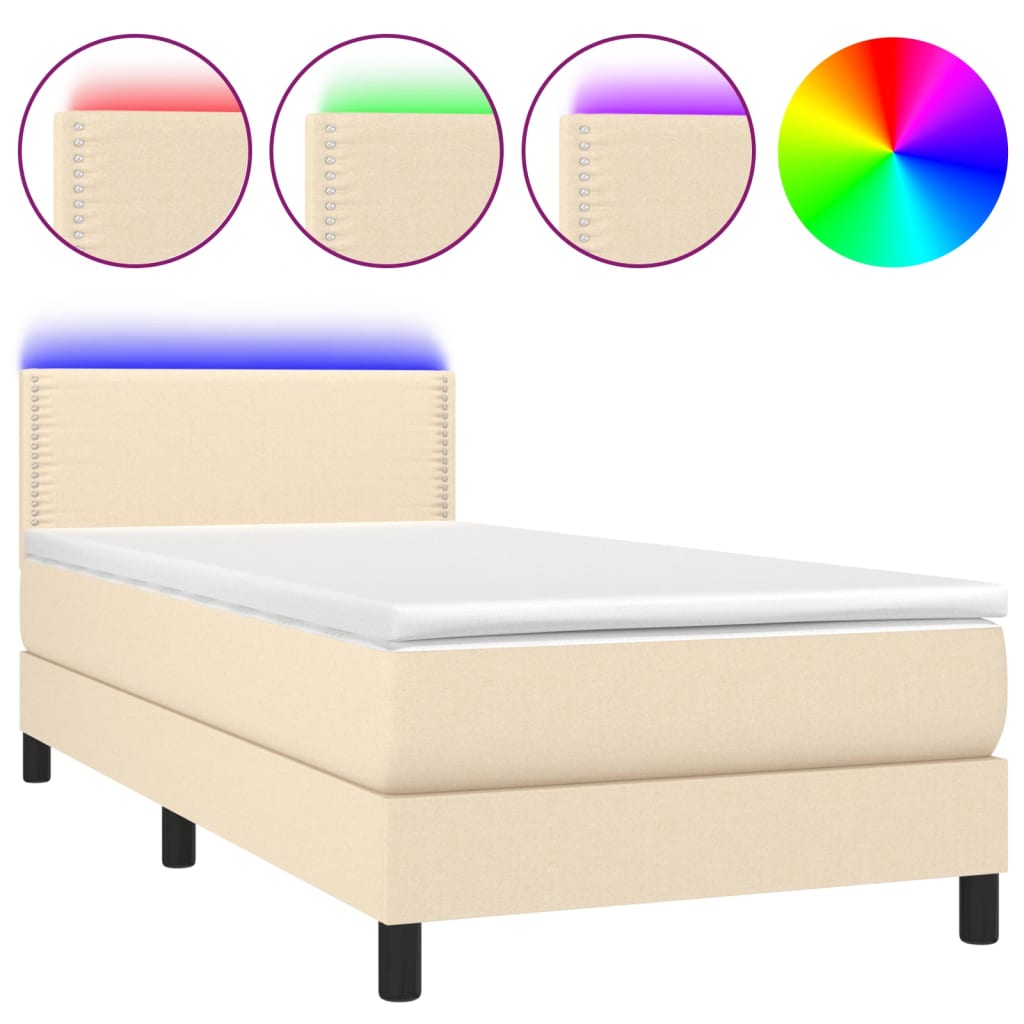 Letto a Molle con Materasso e LED Crema 90x200 cm in Tessuto - homemem39