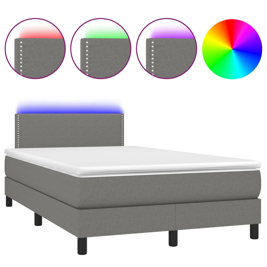 Letto a Molle Materasso e LED Grigio Scuro 120x200cm in Tessuto - homemem39