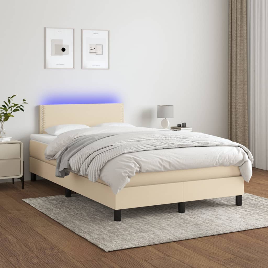 Letto a Molle con Materasso e LED Crema 120x200cm in Tessuto - homemem39