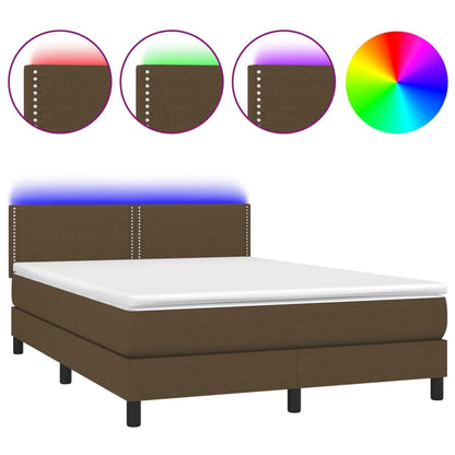 Letto a Molle Materasso e LED MarroneScuro 140x190cm in Tessuto - homemem39