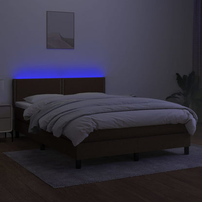 Letto a Molle Materasso e LED MarroneScuro 140x190cm in Tessuto - homemem39