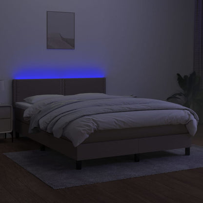 Letto a Molle con Materasso e LED Tortora 140x190 cm in Tessuto - homemem39