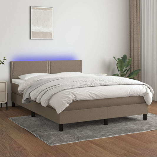 Letto a Molle con Materasso e LED Tortora 140x190 cm in Tessuto - homemem39