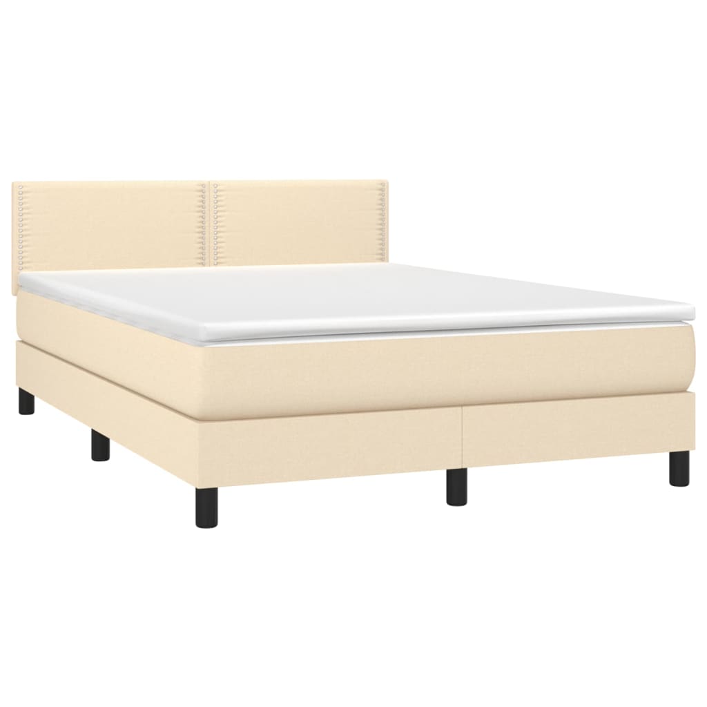 Letto a Molle con Materasso e LED Crema 140x190 cm in Tessuto - homemem39