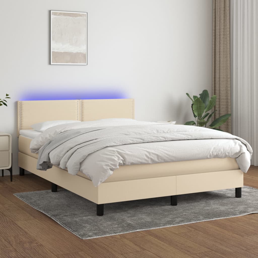 Letto a Molle con Materasso e LED Crema 140x190 cm in Tessuto - homemem39