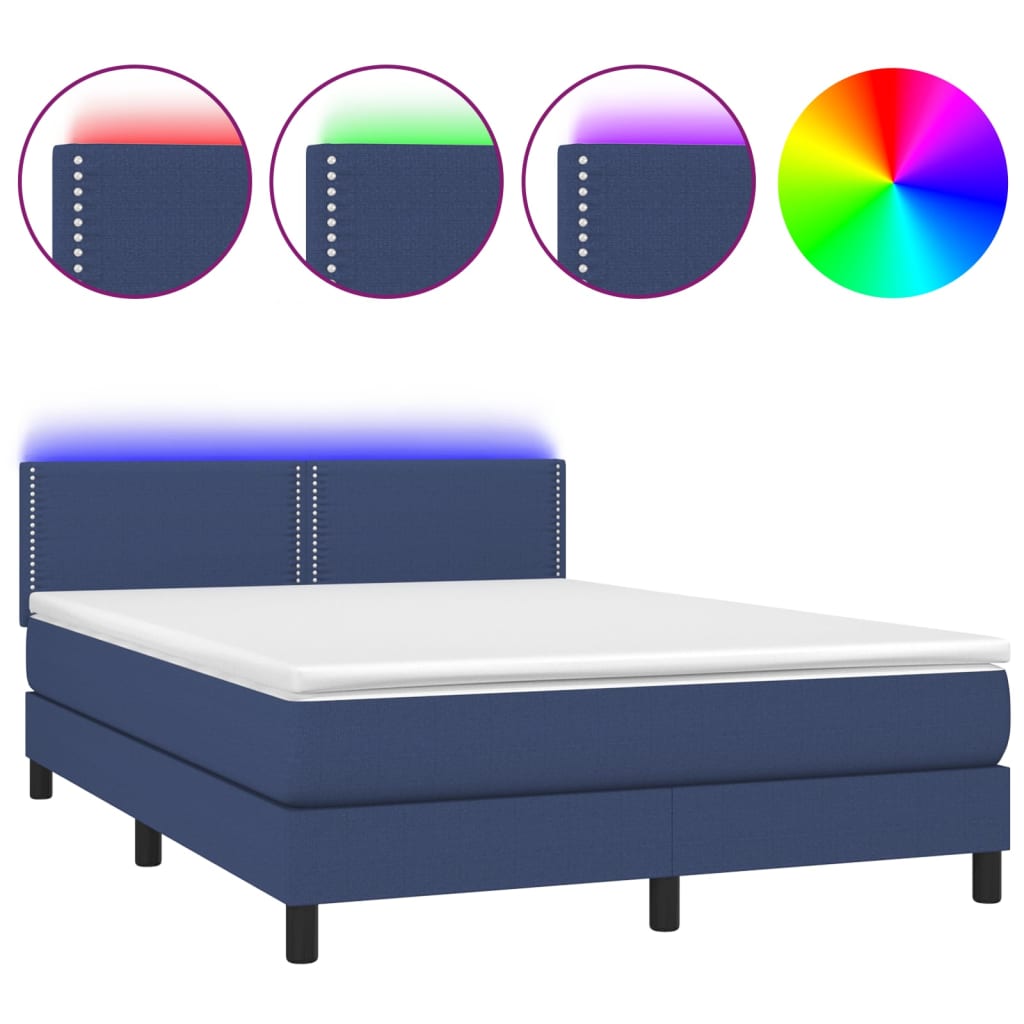 Letto a Molle con Materasso e LED Blu 140x190 cm in Tessuto - homemem39